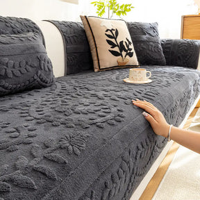 Housse canapé velours jacquard confortable résistante rayures antidérapante