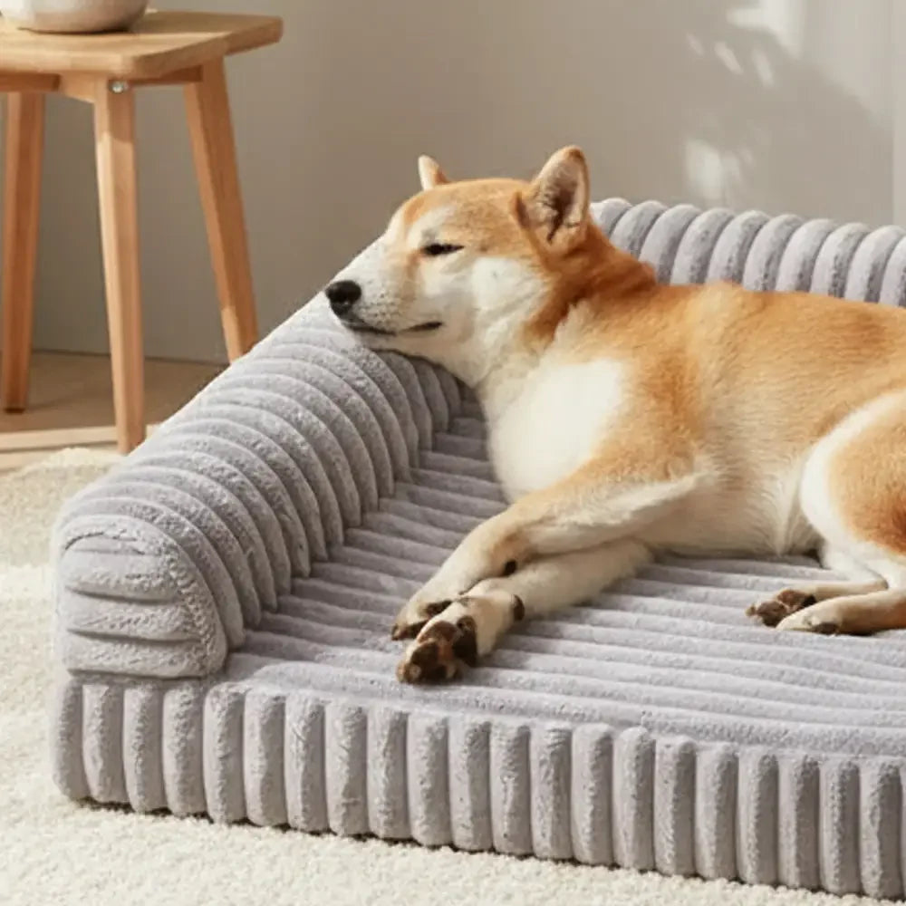Lit pour chien grand en peluche imperméable de forme L