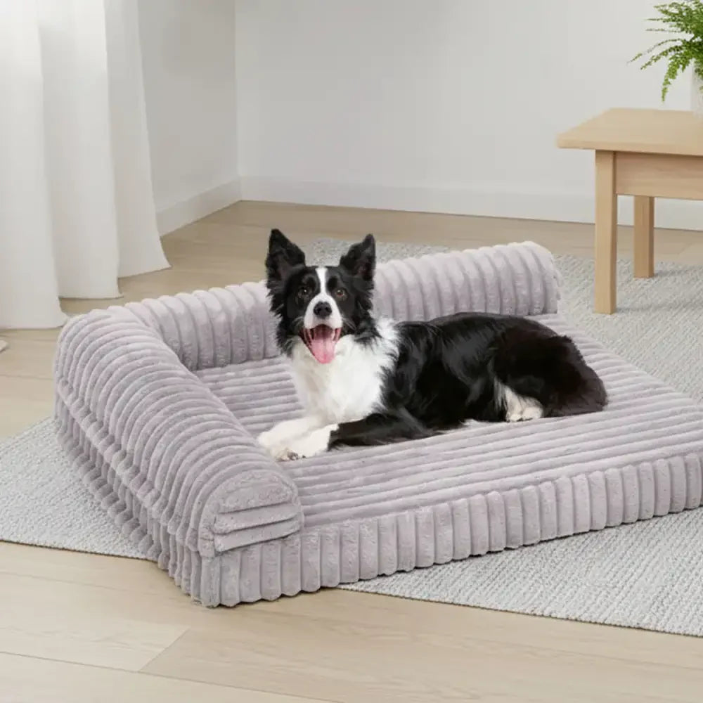 Lit pour chien grand en peluche imperméable de forme L