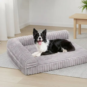 Lit pour chien grand en peluche imperméable de forme L