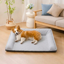 Lit pour chien en soie glacée avec soutien pour le cou, antidérapant, grand espace de refroidissement.