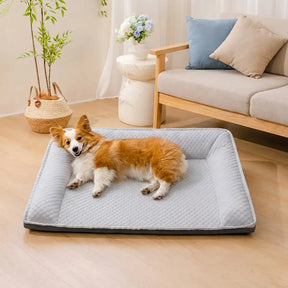 Lit pour chien en soie glacée avec soutien pour le cou, antidérapant, grand espace de refroidissement.