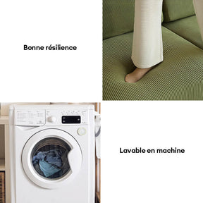 Housse de canapé extensible velours côtelé anti-rayures à rayures verticales