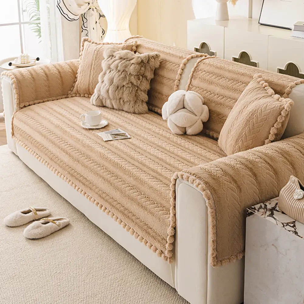 Housse de canapé en peluche chic et paresseuse pour l'hiver, protecteur de canapé, douce pour la peau.