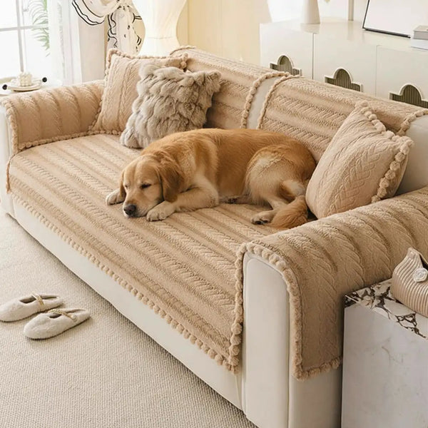 Housse de canapé en peluche chic et paresseuse pour l'hiver, protecteur de canapé, douce pour la peau.
