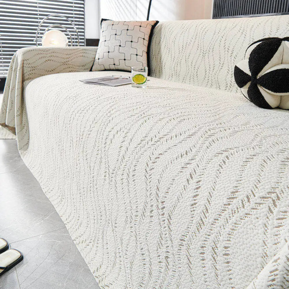 Jeté de canapé protection de canapé en soie glacée à motif de feuilles, grande couverture.