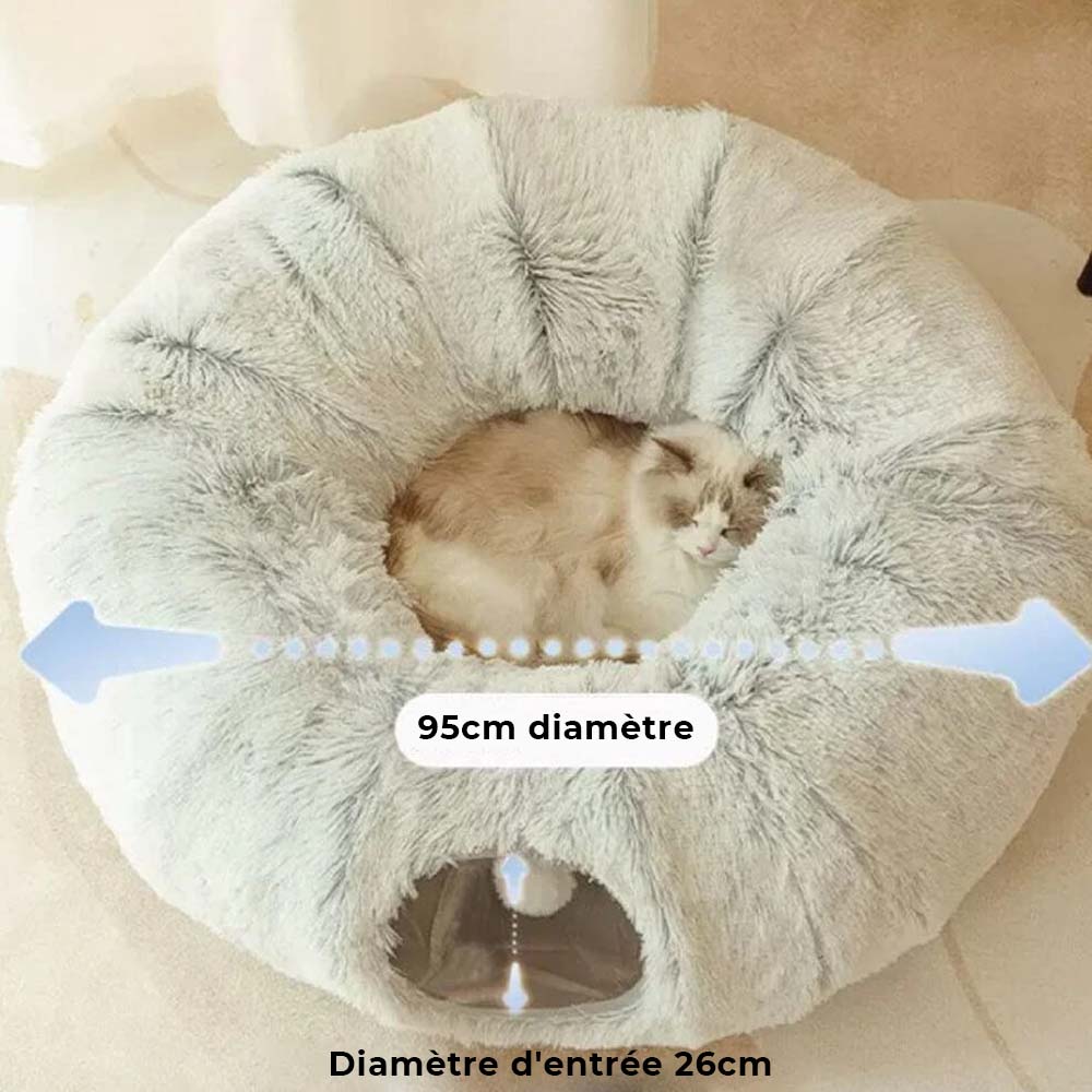 Lit tunnel d'intérieur pour chat rond et doux pliable 2 en 1