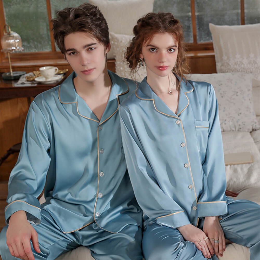 Ensemble Pyjama Long Satin Luxe pour Couples Confortable