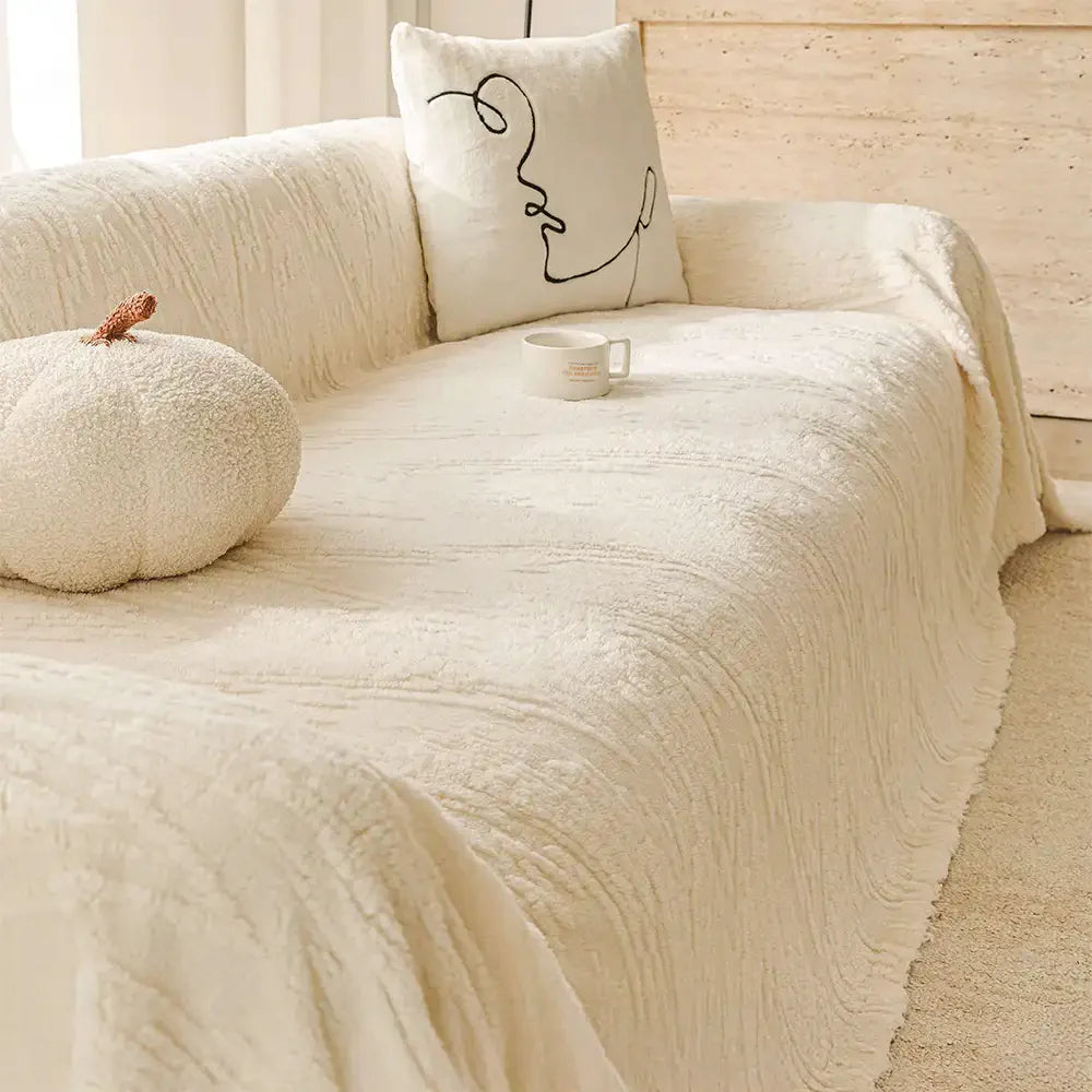 Housse de canapé en fleece jacquard nordique de luxe, épaisse et anti-rayures.