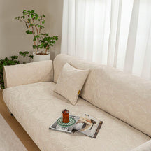 Housse de canapé de luxe en jacquard texturé à feuilles de couleur unie
