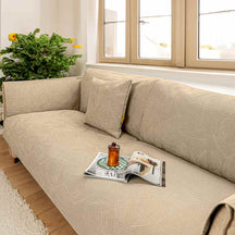 Housse de canapé de luxe en jacquard texturé à feuilles de couleur unie