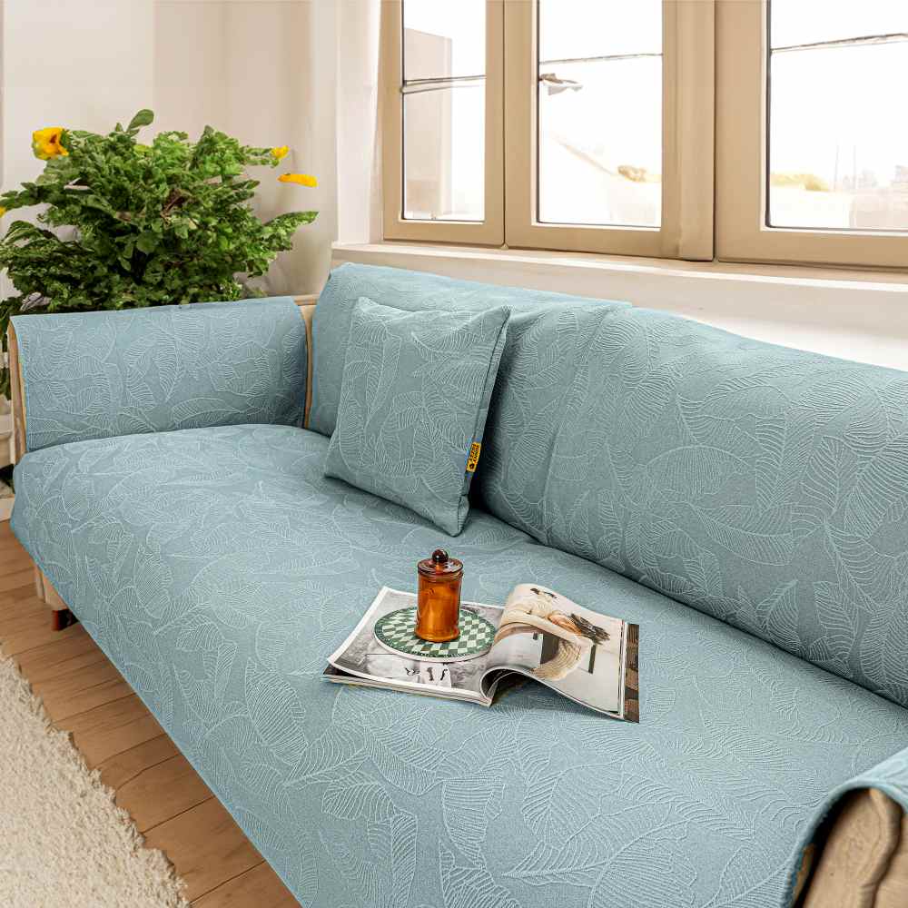 Housse de canapé de luxe en jacquard texturé à feuilles de couleur unie
