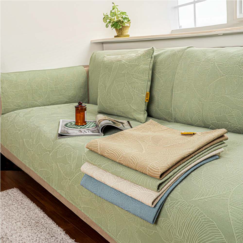 Housse de canapé de luxe en jacquard texturé à feuilles de couleur unie