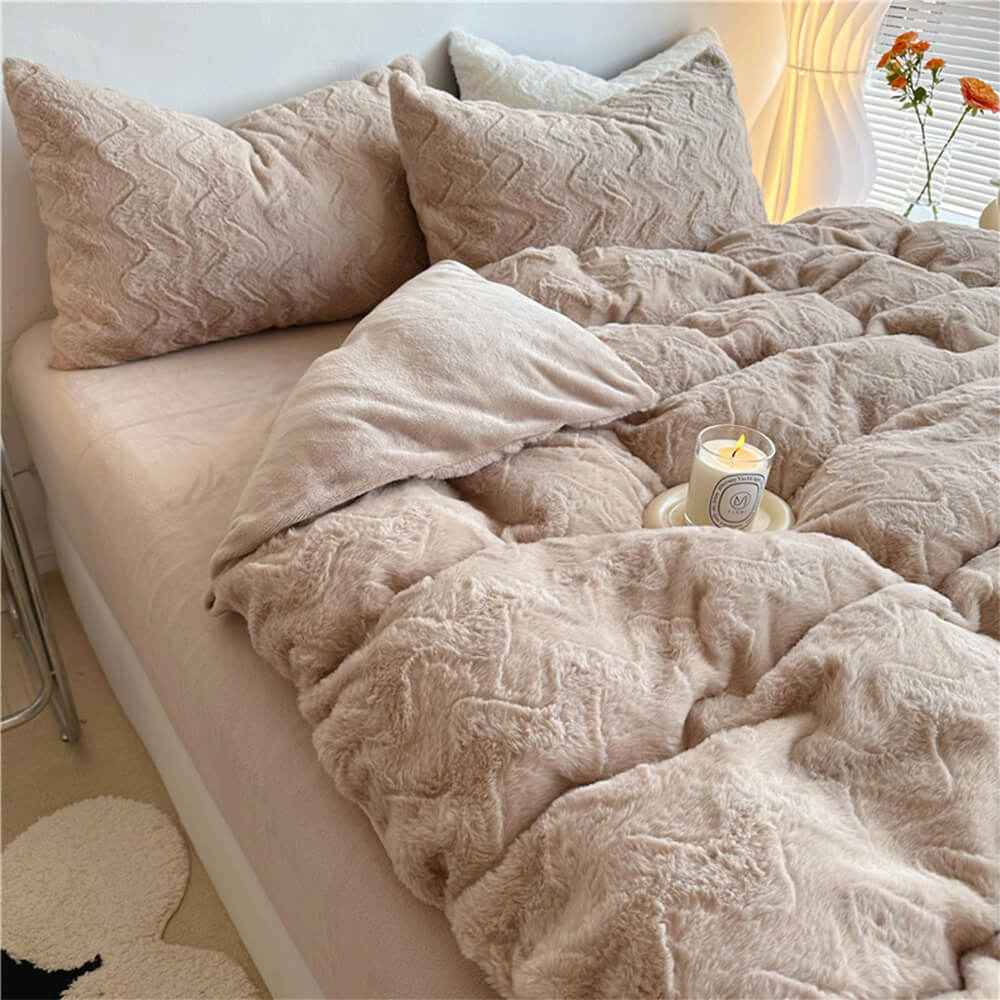 Parure de lit en peluche luxueuse texturée ondulée