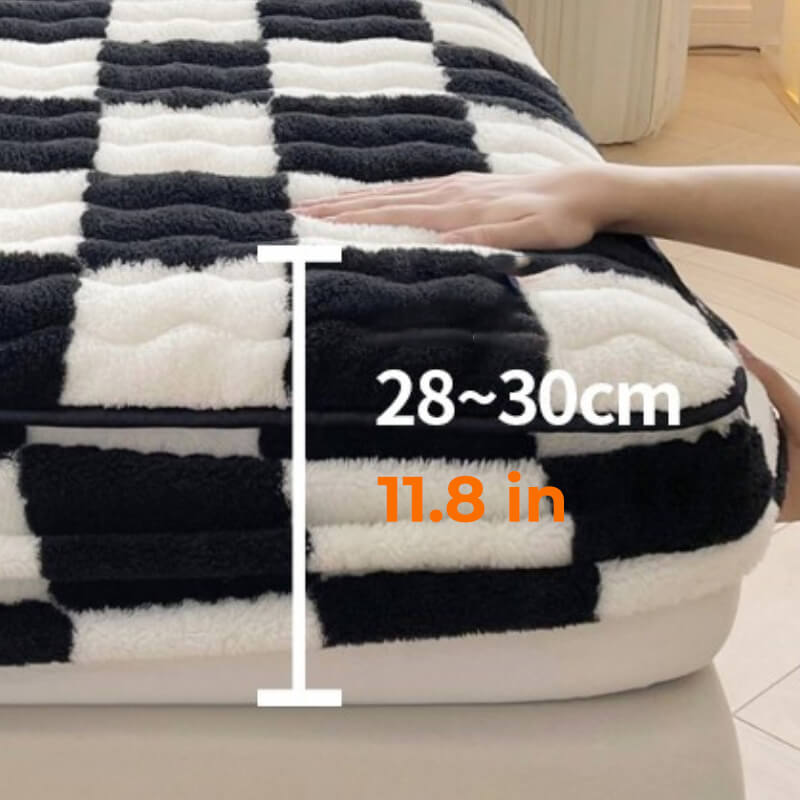 Housse de matelas en velours de lait à carreaux