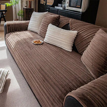 Housse de canapé en peluche douce antidérapante rayures asymétriques modernes