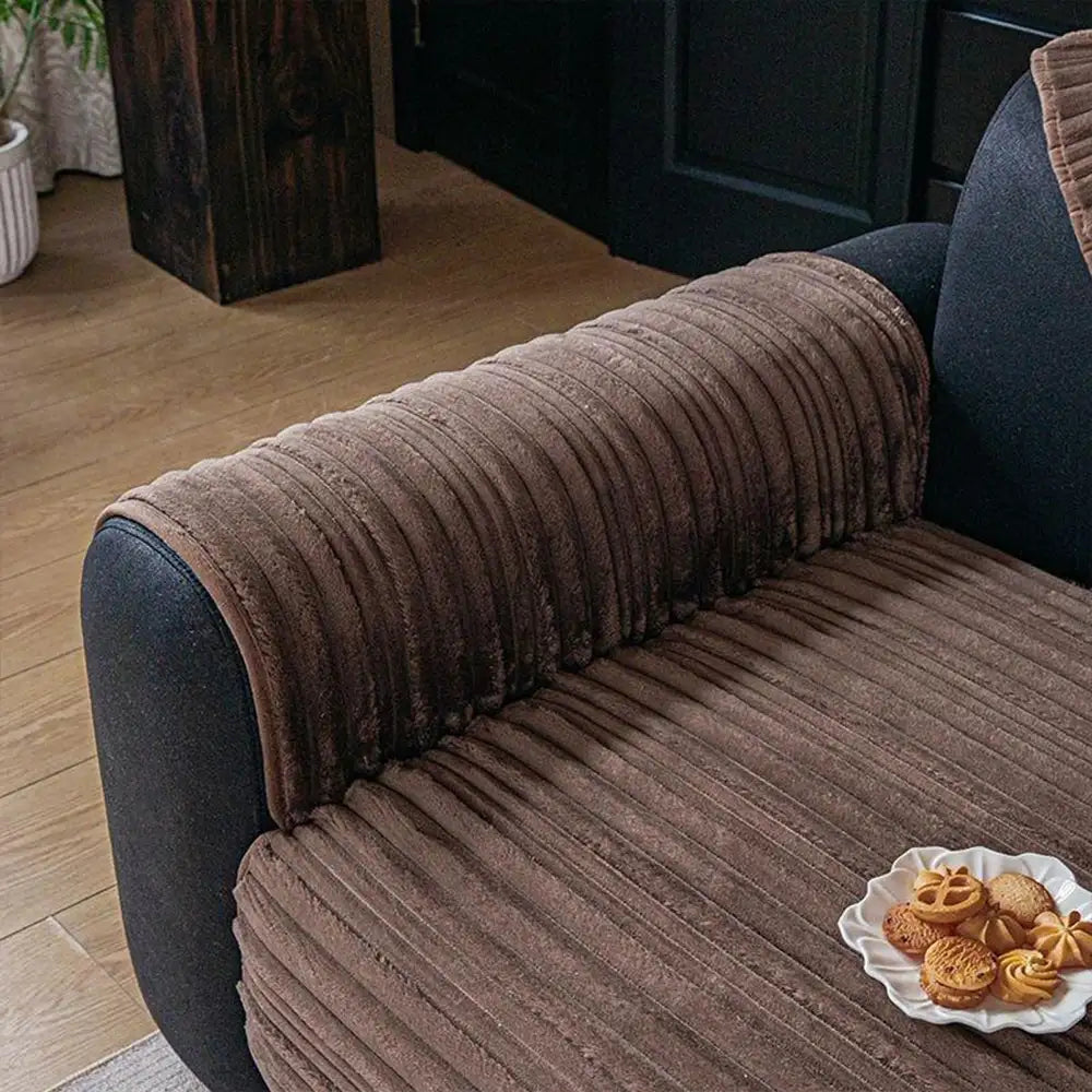 Housse de canapé en peluche douce antidérapante rayures asymétriques modernes