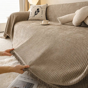 Jeté de canapé  aux rayures couverture de canapé en chenille moderne classique, résistante, lavable.