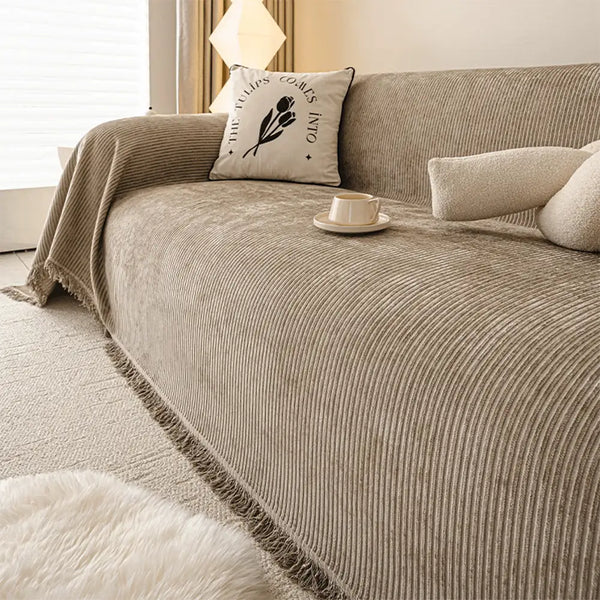 Jeté de canapé  aux rayures couverture de canapé en chenille moderne classique, résistante, lavable.