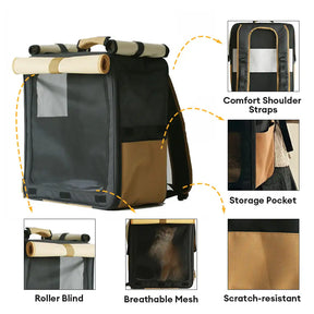 Transporteur pour animaux de compagnie à roulettes, respirant et multi-usages, sac à dos pour chat.