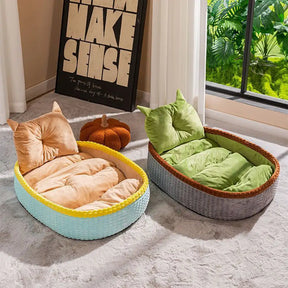 Coussin pour chien avec support de cou, cadre doux et surélevé, lit de relaxation pour un sommeil profond.