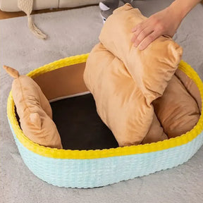 Coussin pour chien avec support de cou, cadre doux et surélevé, lit de relaxation pour un sommeil profond.