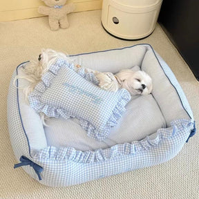 Lit pour chien et chat en tissu vichy doux lavable avec coussins