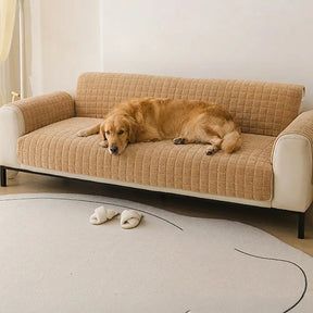 Housse de canapé courte en peluche douce pour animaux de compagnie, protection anti-dérapante.