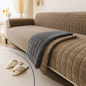 Housse de canapé courte en peluche douce pour animaux de compagnie, protection anti-dérapante.