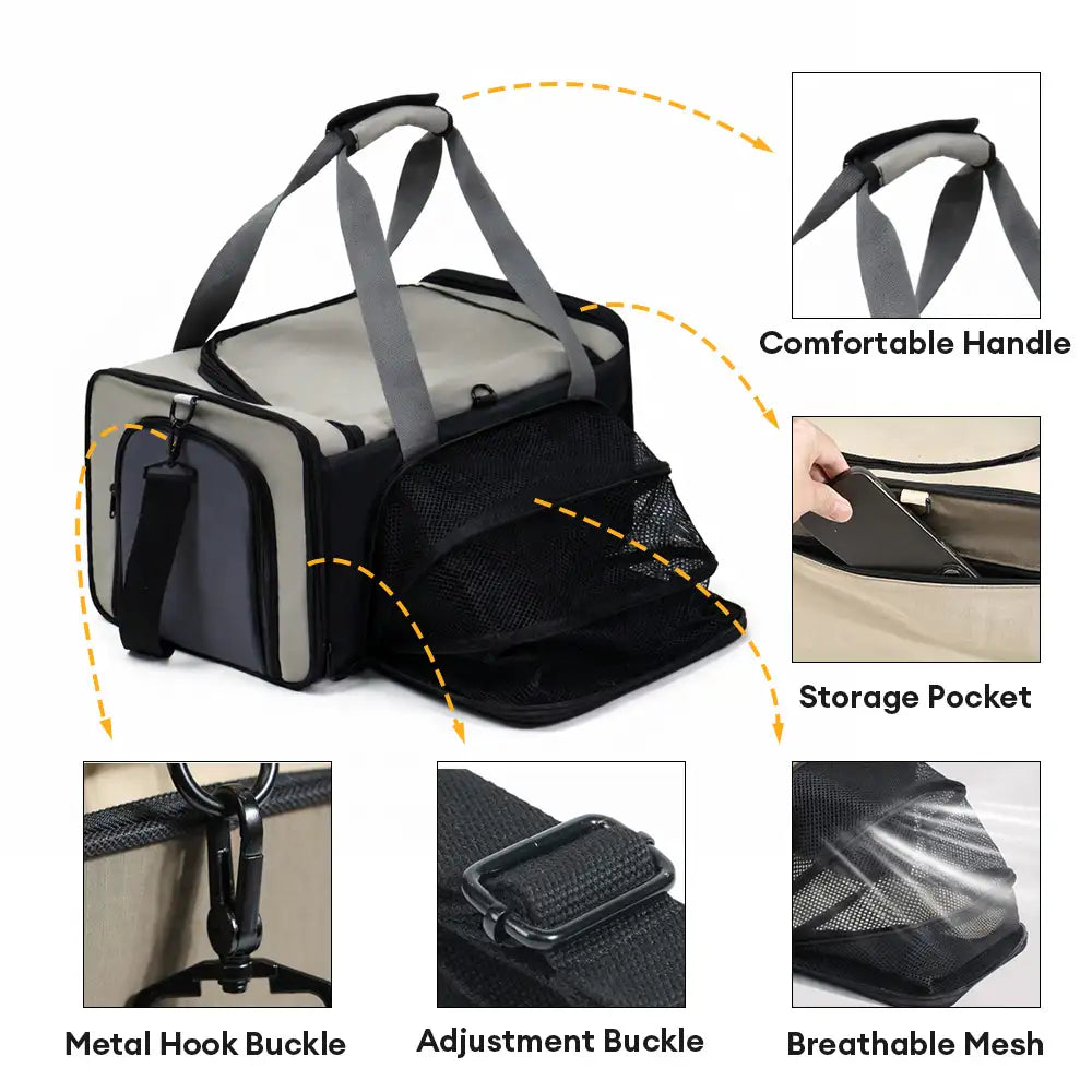 Sac de transport pour chat portable, respirant, de grande capacité et extensible Approuvé par les compagnies aériennes