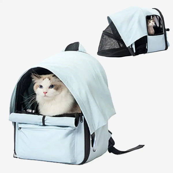 Sac à dos pour chat extensible et respirant pour les voyages en plein air avec auvent.