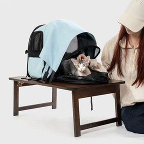 Sac à dos pour chat extensible et respirant pour les voyages en plein air avec auvent.