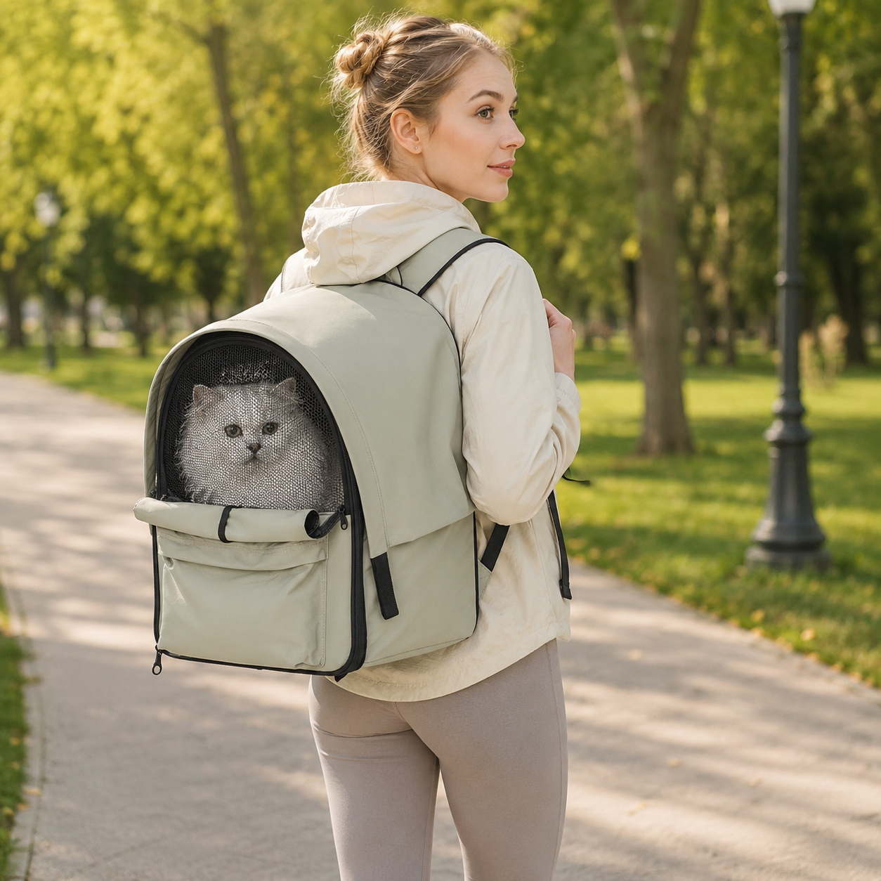 Sac à dos pour chat extensible et respirant pour les voyages en plein air avec auvent.