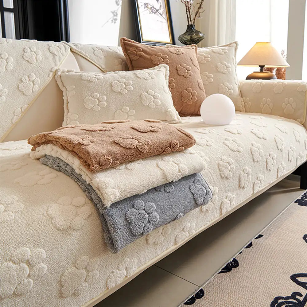 Impression de patte mignonne, couverture de canapé épaisse et antidérapante pour décoration.