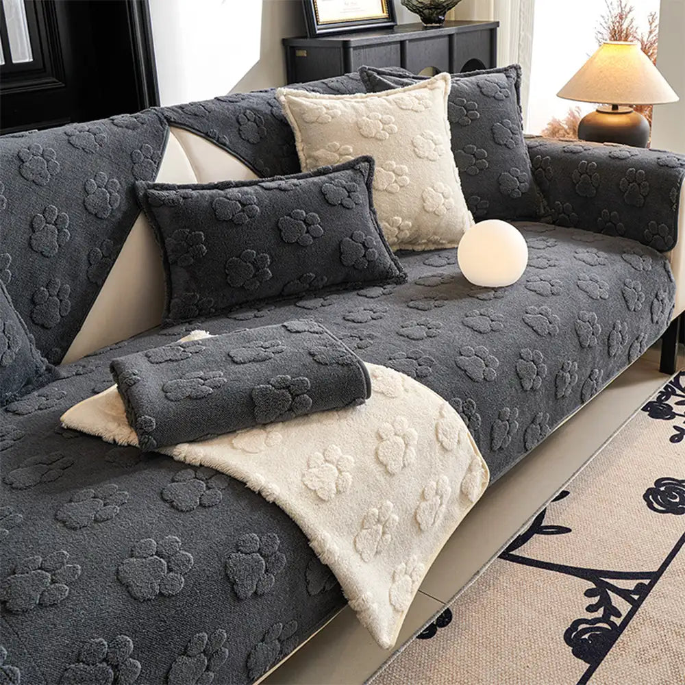 Impression de patte mignonne, couverture de canapé épaisse et antidérapante pour décoration.