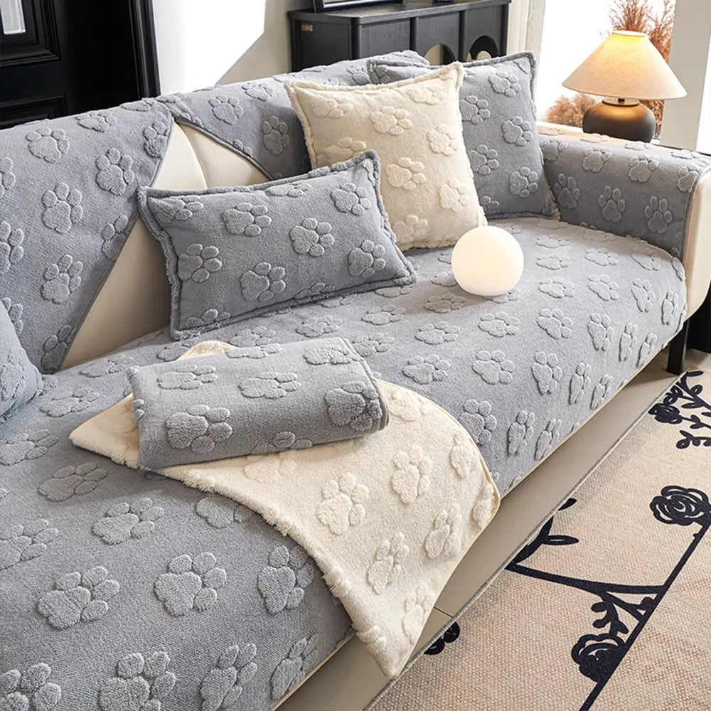 Impression de patte mignonne, couverture de canapé épaisse et antidérapante pour décoration.