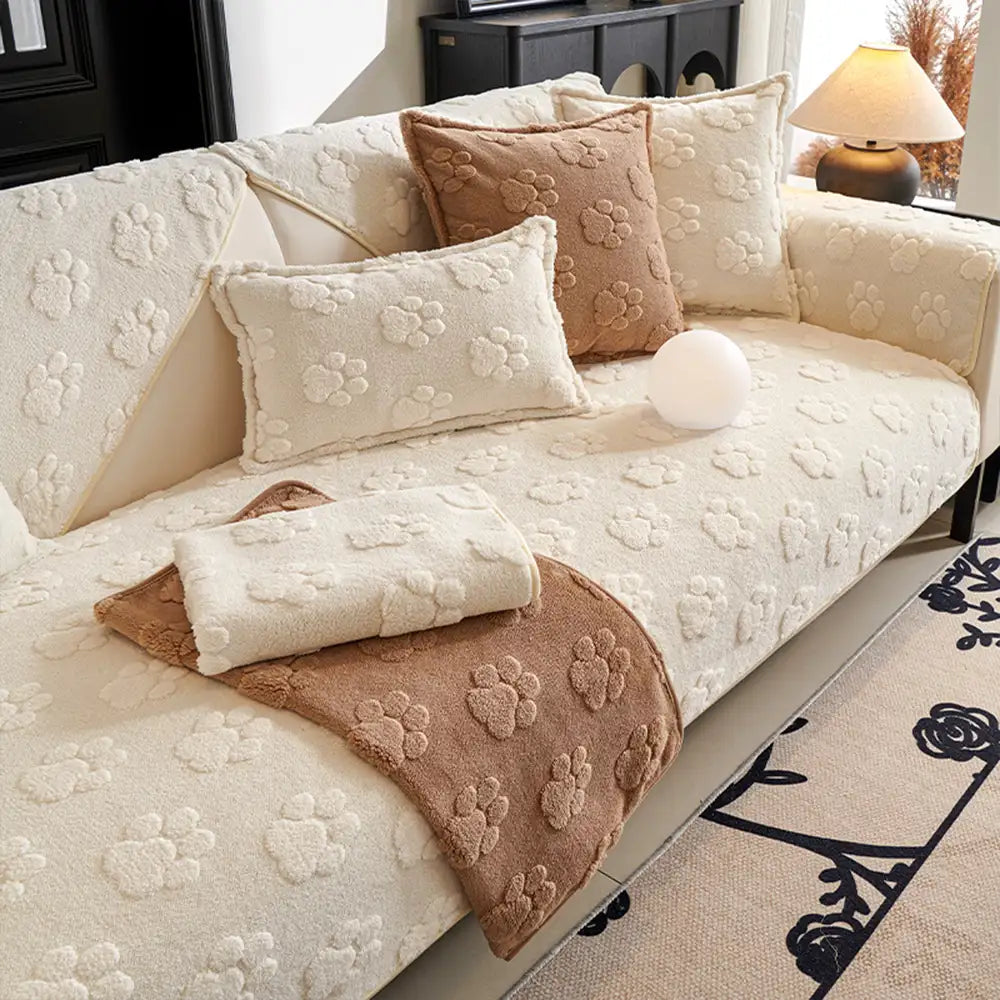 Impression de patte mignonne, couverture de canapé épaisse et antidérapante pour décoration.