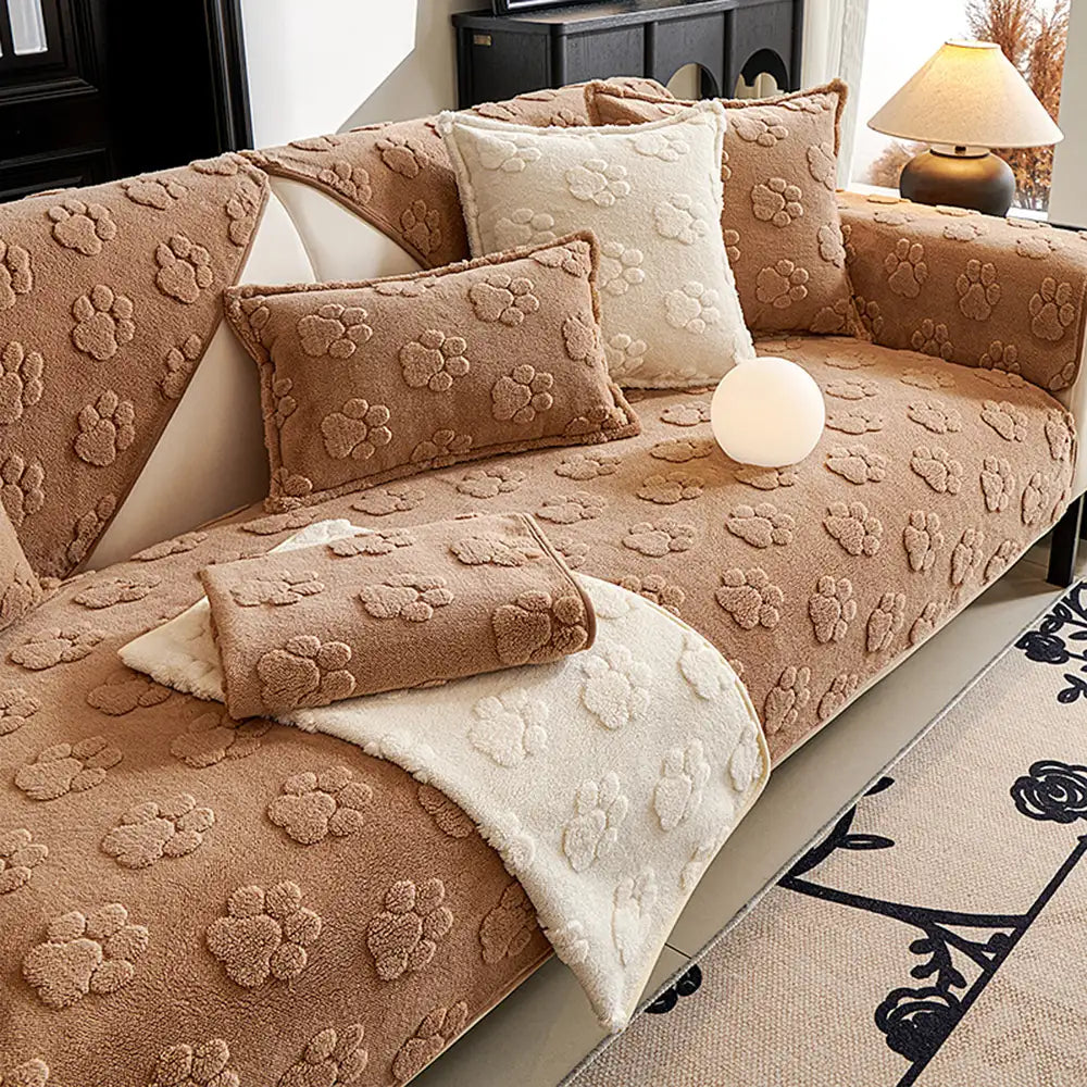 Impression de patte mignonne, couverture de canapé épaisse et antidérapante pour décoration.