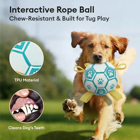 Balle de soccer en forme d'empreinte de patte pour chien avec sangles.