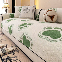 Housse de canapé en polaire douce avec empreinte de patte, antidérapante.