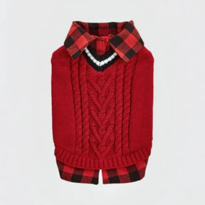 Gilet tricoté torsadé pour chien avec col à carreaux idéal pour l'automne et l'hiver
