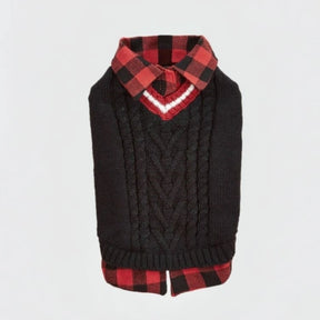 Gilet tricoté torsadé pour chien avec col à carreaux idéal pour l'automne et l'hiver