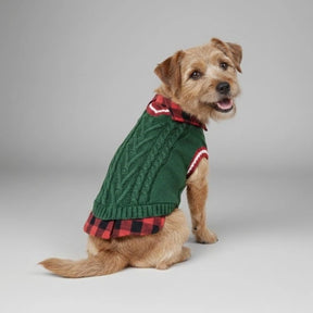 Gilet tricoté torsadé pour chien avec col à carreaux idéal pour l'automne et l'hiver