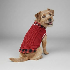 Gilet tricoté torsadé pour chien avec col à carreaux idéal pour l'automne et l'hiver