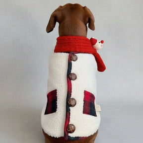 Veste d'hiver à carreaux pour chien avec écharpe festive et confortable pour les fêtes