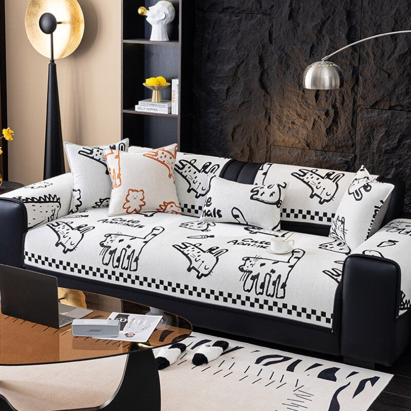 Housse de canapé en tissu chenille anti-rayures pour chat joueur