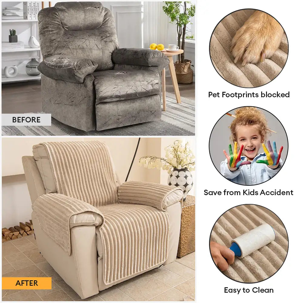 Housse fauteuil de canapé en une seule pièce non glissante, douce et adaptée aux animaux - Rayures
