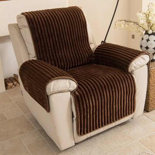 Housse fauteuil de canapé en une seule pièce non glissante, douce et adaptée aux animaux - Rayures