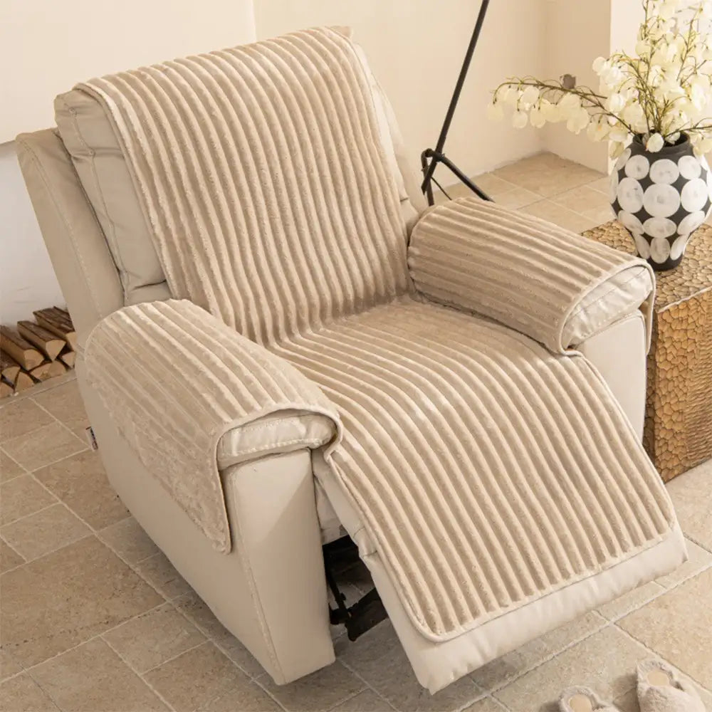 Housse fauteuil de canapé en une seule pièce non glissante, douce et adaptée aux animaux - Rayures