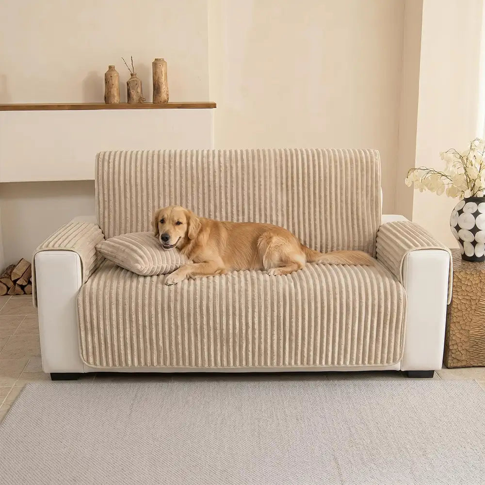 Housse fauteuil de canapé en une seule pièce non glissante, douce et adaptée aux animaux - Rayures